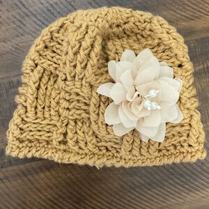 Cozy Mustard Knit Beanie with Floral Accent